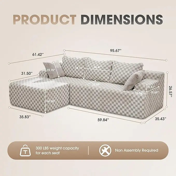 Modular L-Shaped 3-Seat Sectional Sofa — Memory Foam, Deep Seating & Storage