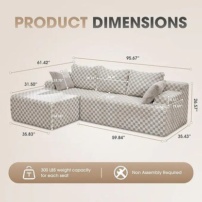 Modular L-Shaped 3-Seat Sectional Sofa — Memory Foam, Deep Seating & Storage