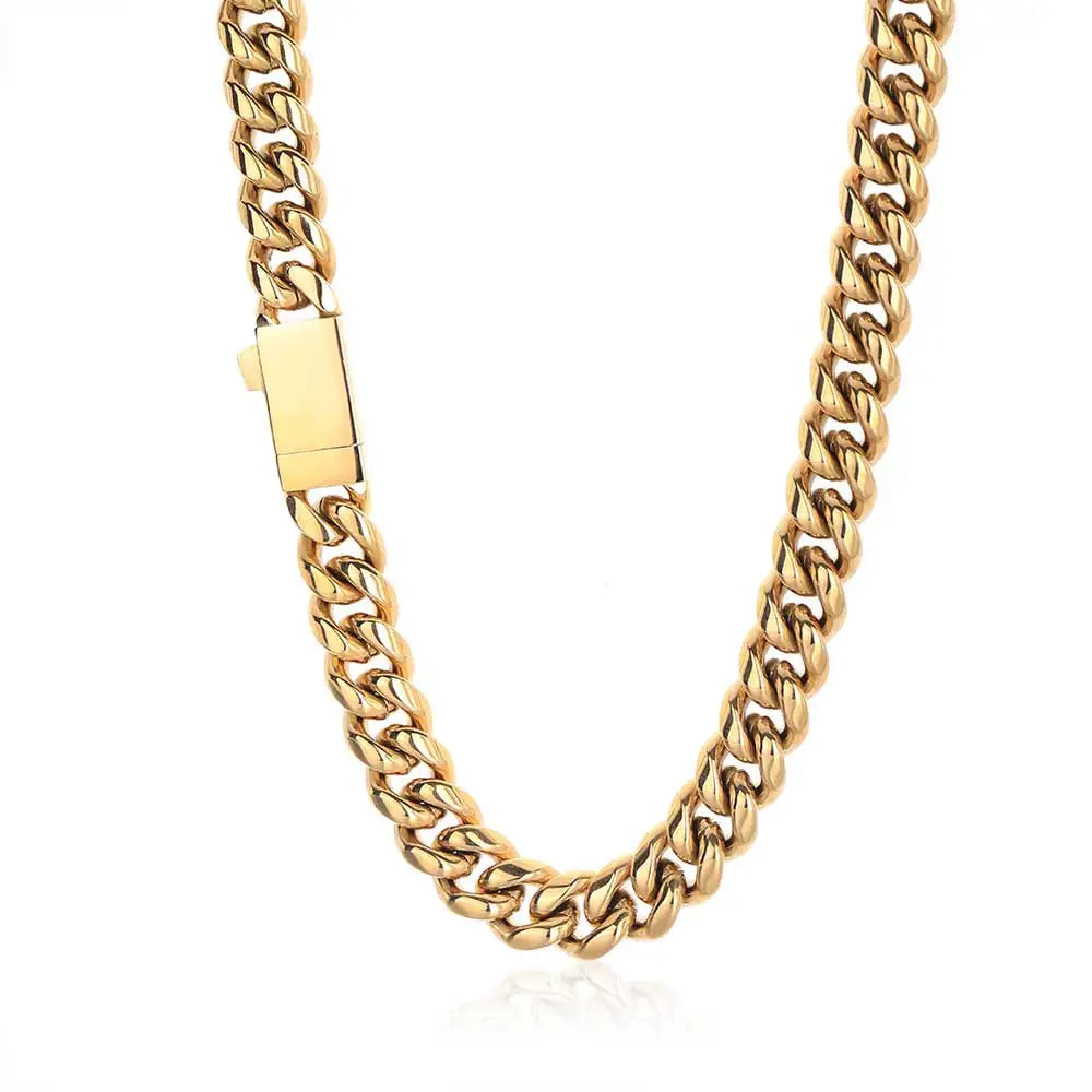 NUOYA Custom Logo Stainless Steel Miami Cuban Link Chain Necklace – Hip Hop Jewelry for Men, Cuban Link Necklace
