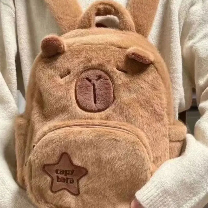 Kawaii Capybara Plush Backpack – Cute Cartoon Capibara Crossbody Tote Bag for Women with Large Capacity
