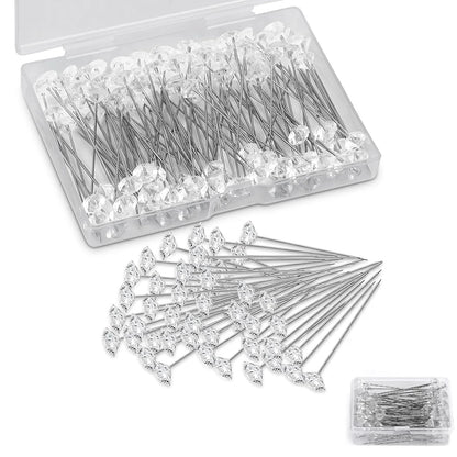 100/200PCS Diamond Rhinestone Sewing Pins – Straight Head Positioning Needles for DIY Crafts & Sewing Tool Accessories