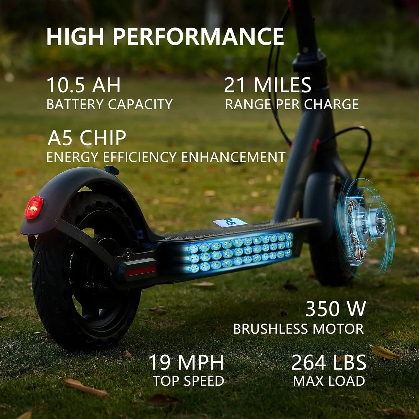 G5.0 Electric Scooter 36V — 10.5Ah Battery, 21-Mile Range, 19MPH, 350W Motor, 8.5-Inch Tires, Foldable E-Scooter