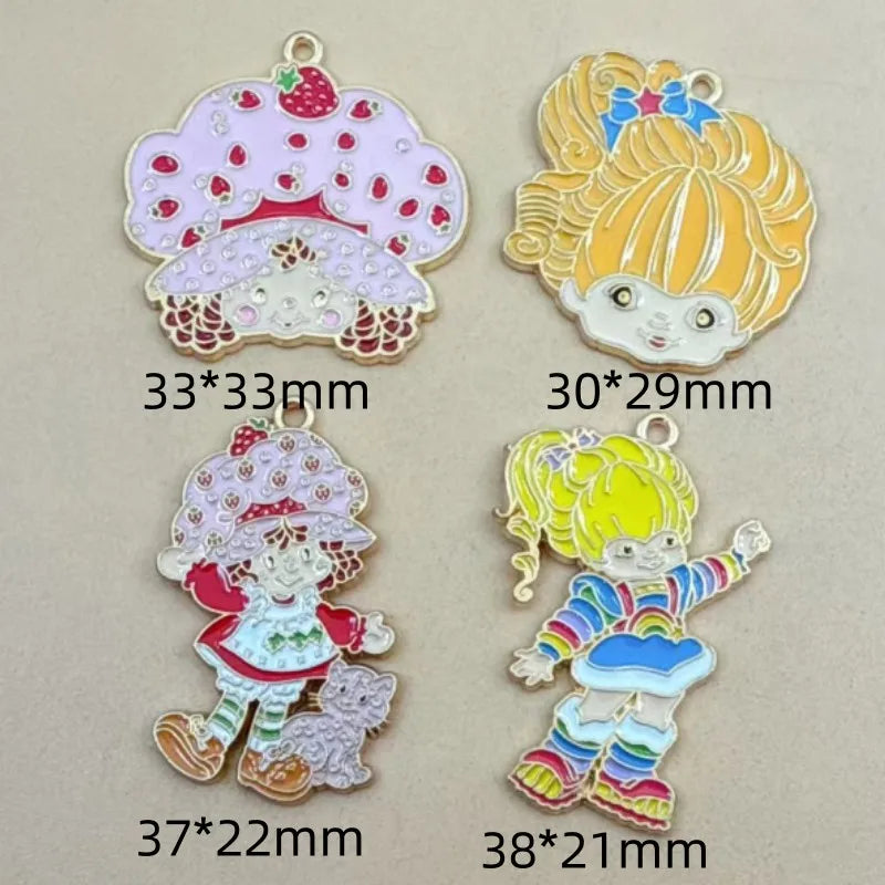 10-Piece Cartoon Girl Enamel Charm Set - Gold-Plated Zinc Alloy Pendants for DIY Necklaces, Bracelets, and Earrings