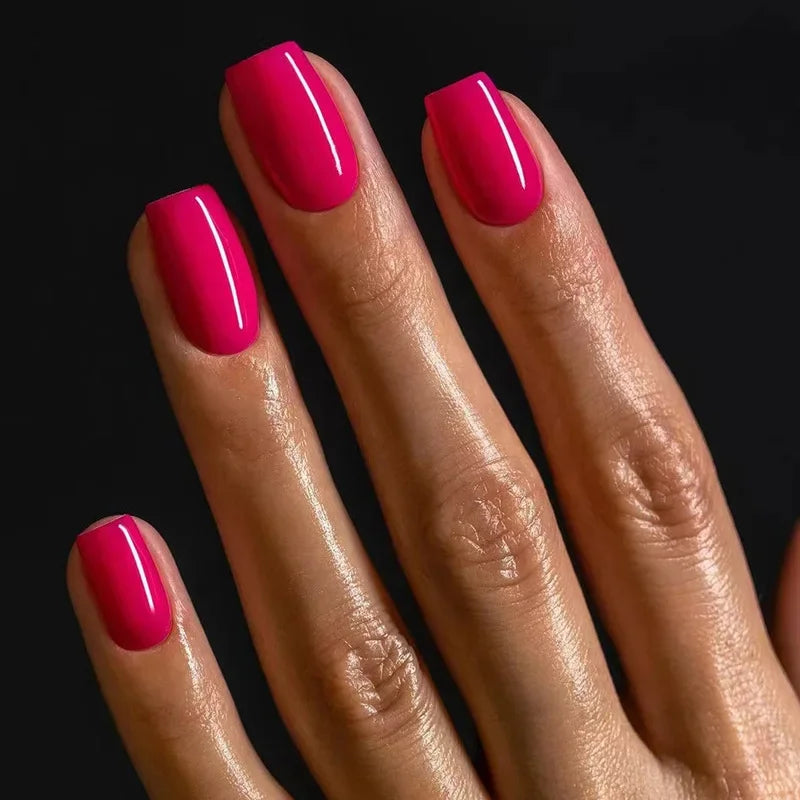 Solid Color Press-On False Nails Set – Square Shape Wearable Nail Art Tips with Glue, Fashion Manicure Accessories (Wholesale)