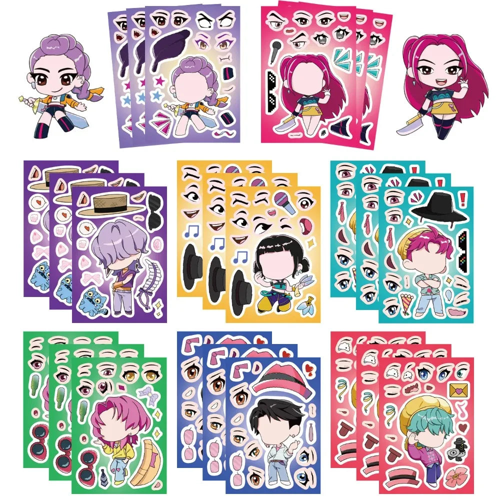 8/16/24pcs K-Pop Demon Hunters Puzzle Stickers – Cute Cartoon DIY Decals for Phone, Laptop & Luggage