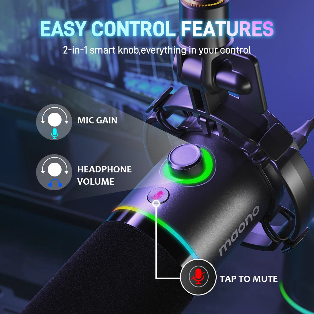 Maono PD200X XLR/USB Dynamic Microphone – Metal Gaming & Streaming Mic with Tap-to-Mute and Gain Control