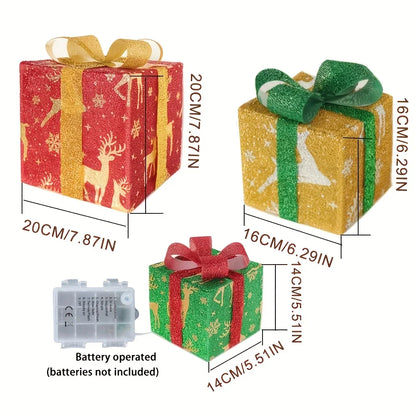 3-Piece Christmas LED Gift Box Set - Warm White Holiday Decoration (No Batteries Included)