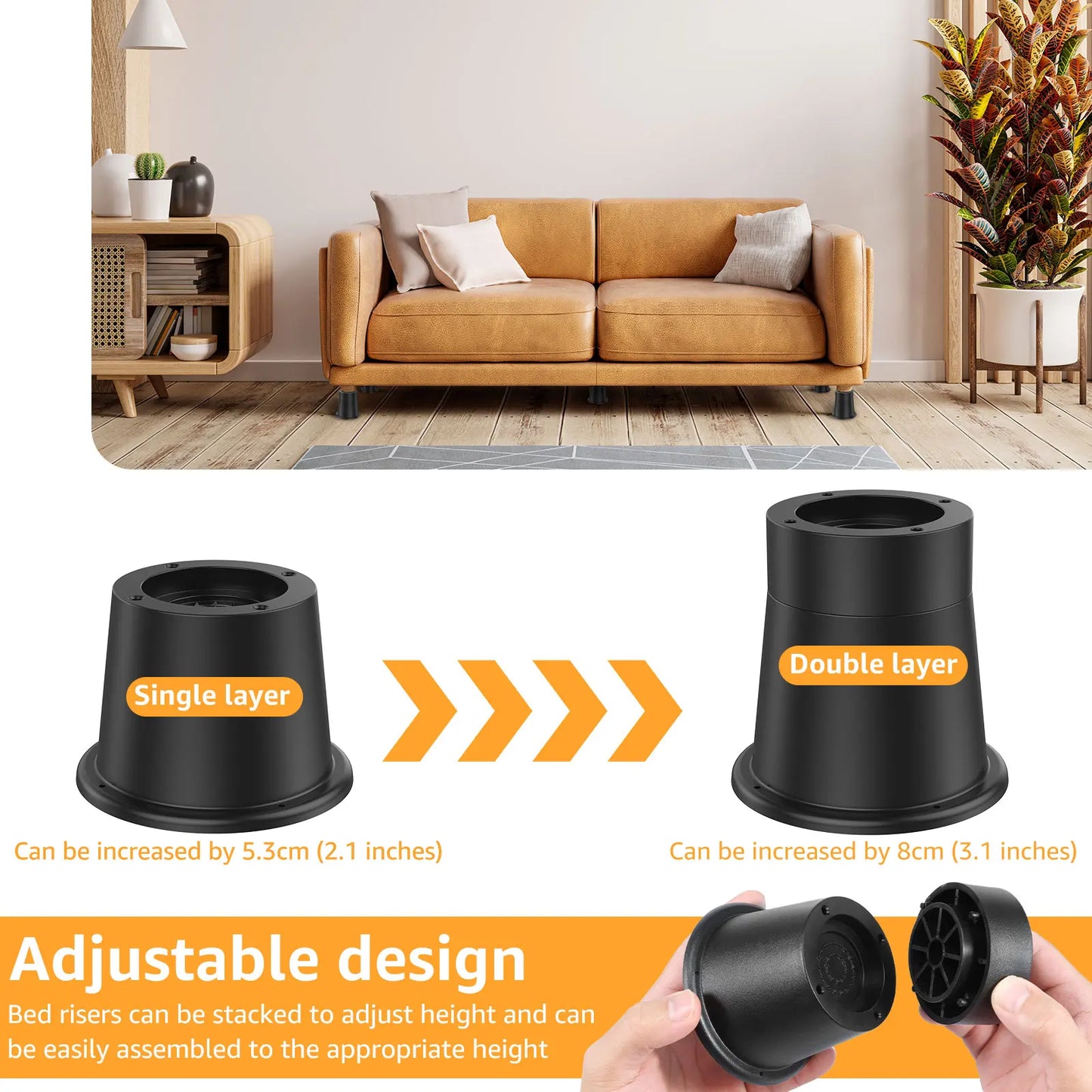 4/6Pcs Heavy Duty Furniture Risers | Round Rubber Sofa, Table, Bed, & Chair Supports Up to 6000 lbs