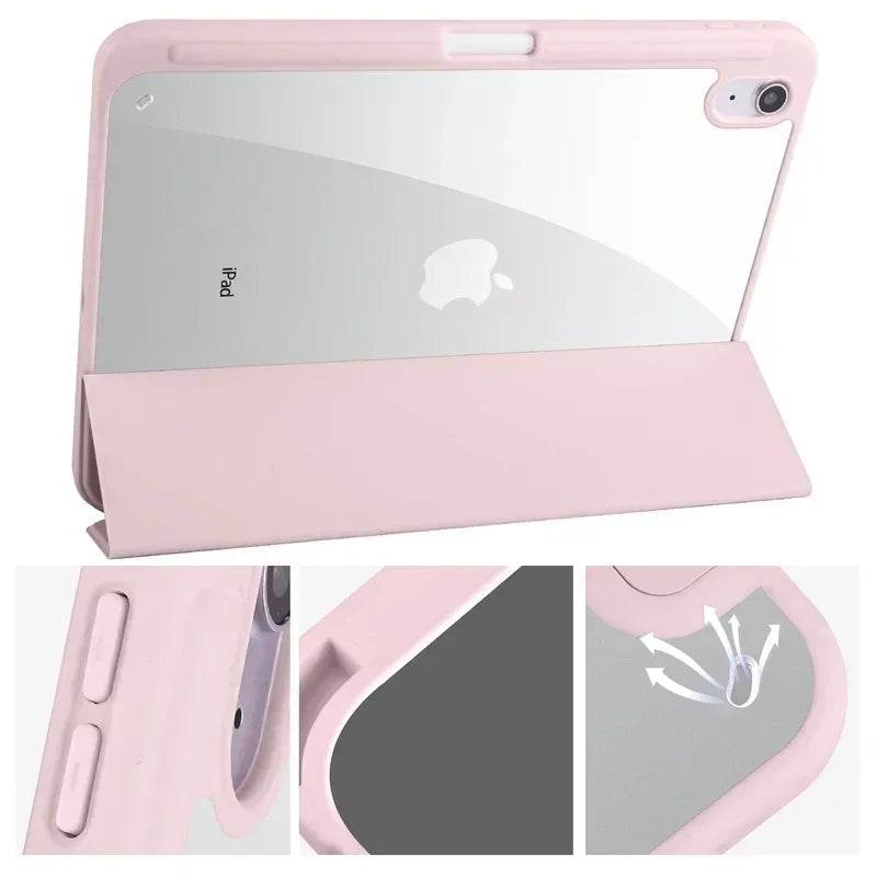 Clear Acrylic iPad Case with Pen Holder - Trifold Hard Back Cover for iPad 10th Gen, Air 11 & Compatible Models
