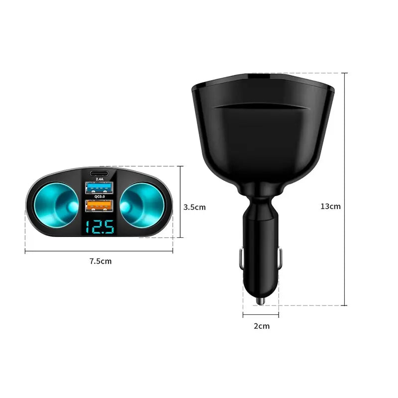 Dual-Port Car Charger Adapter – Digital Display, Simultaneous Charging for Multiple Devices