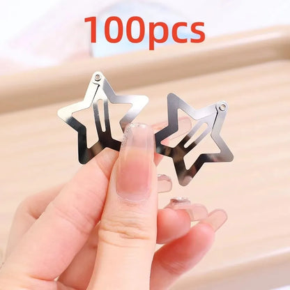 Y2K Silver Star Hair Clips - Metal Snap Clip Barrettes & Sparkle Hairpins for Girls, 5–200pcs