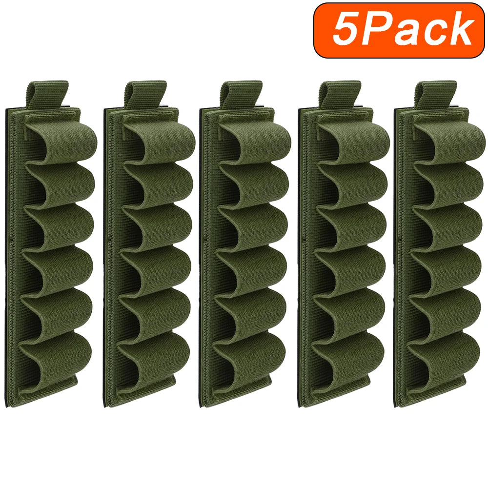 12 Gauge Shotgun Shell Holder - 6 Round Elastic Ammo Carrier with Hook & Loop Mount