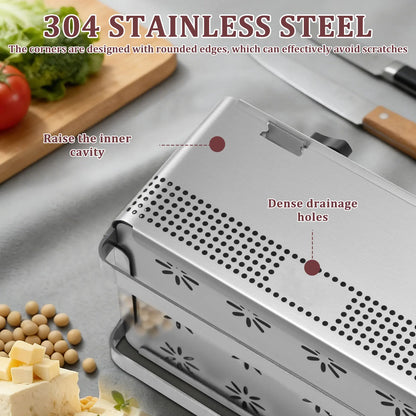 304 Stainless Steel Tofu Press Mold - Homemade Tofu & Cheese Making Kit with Trays and Filter Cloth