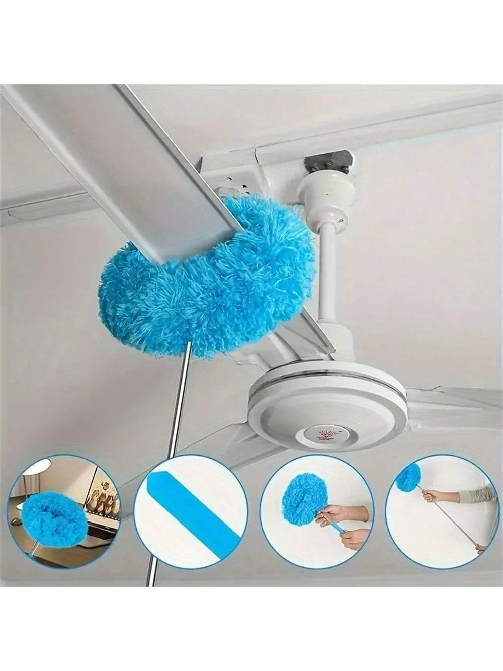 Extendable Microfiber Ceiling Fan Duster – Long Handle Dust Locking Reusable Cleaning Brush