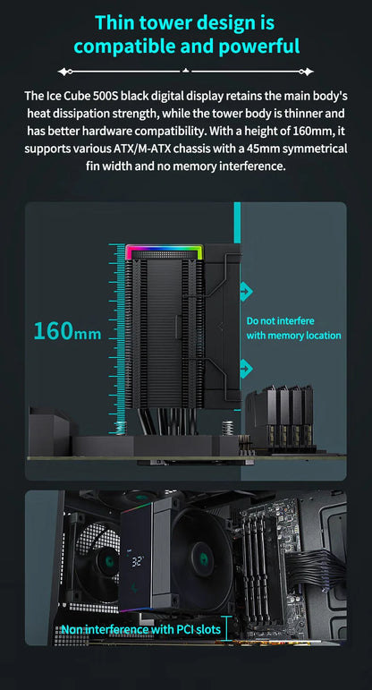 DeepCool AK500S Digital Display CPU Cooler - 5 Heat Pipes, 240W TDP, Compatible with LGA1700/1200/115X/AM4/AM5
