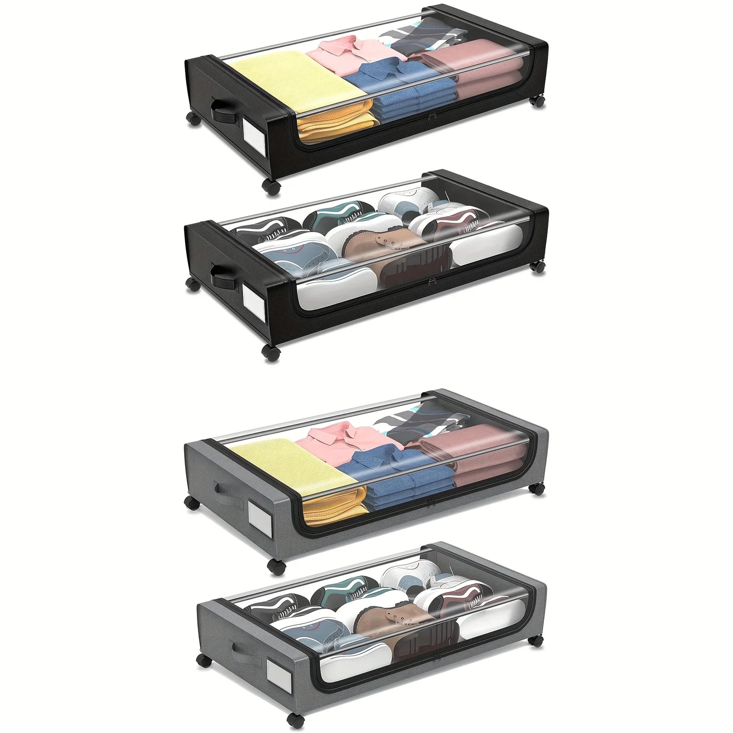 Underbed Storage Lockers with Wheels — Pull-Out Containers for Shoes & Clothes, Space-Saving for Dorms & Bedrooms