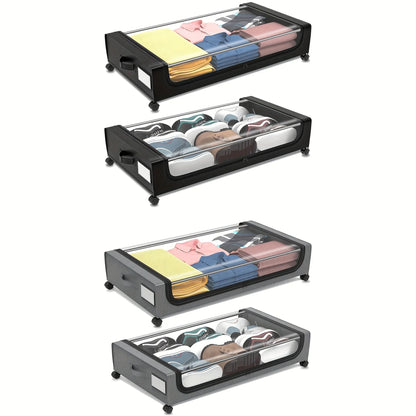 Underbed Storage Lockers with Wheels — Pull-Out Containers for Shoes & Clothes, Space-Saving for Dorms & Bedrooms