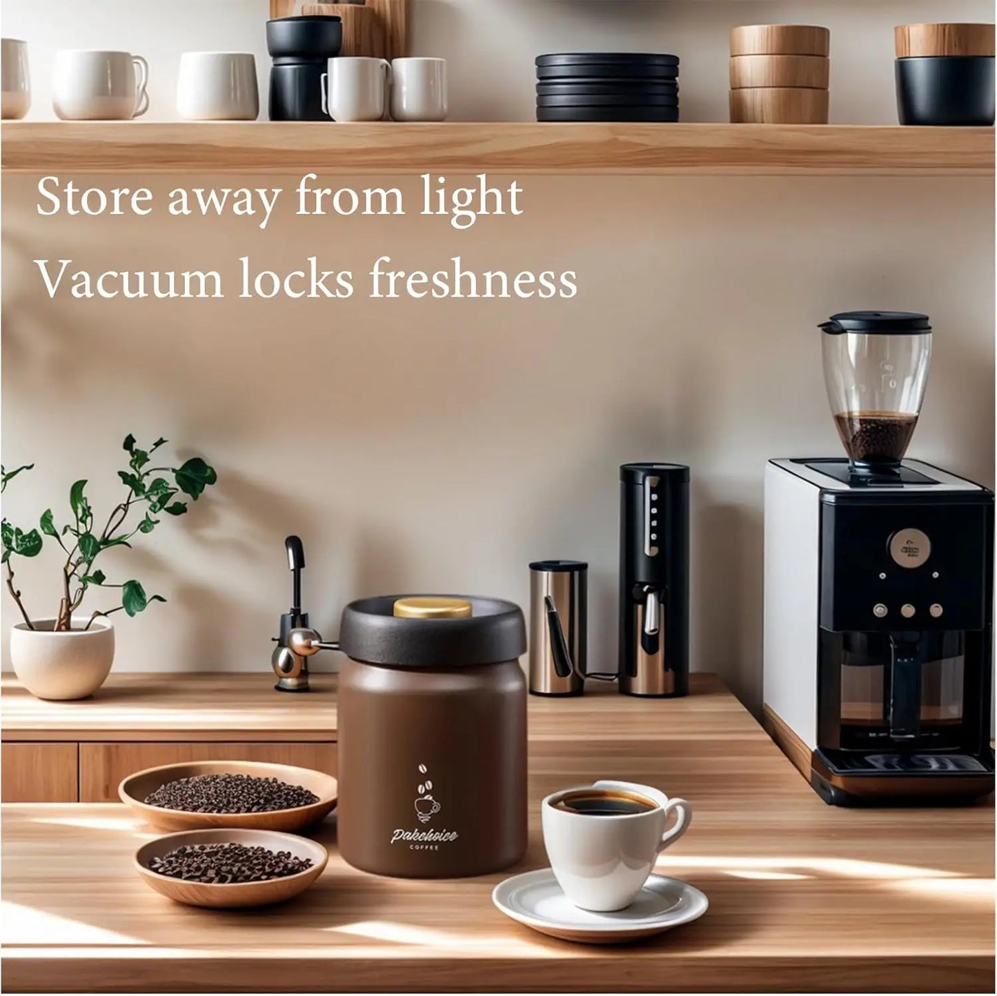 Vacuum Coffee Bean Storage Container - Stainless Steel Airtight Canister for Coffee, Spices & Food