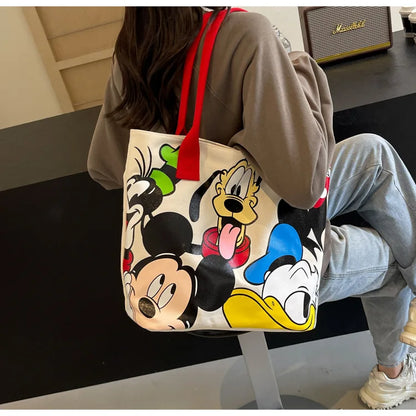Disney Mickey Canvas Tote Bag – Large Capacity Shoulder Bag for Women & Students, Casual Handbag