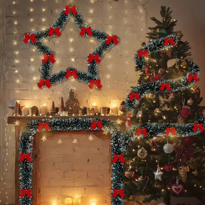 2M Christmas Tinsel Garland with LED Lights – Metallic Twist Artificial Xmas Hanging Decoration
