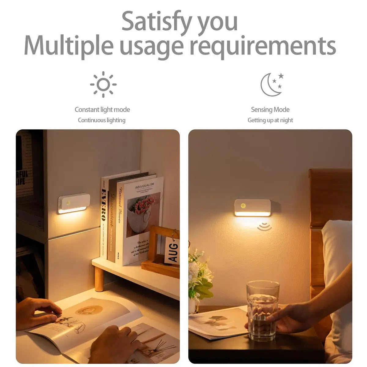 Magnetic Motion Sensor Night Light - Wireless Rechargeable LED Lamp for Bedroom, Hallway, Stairs & Bedside Lighting