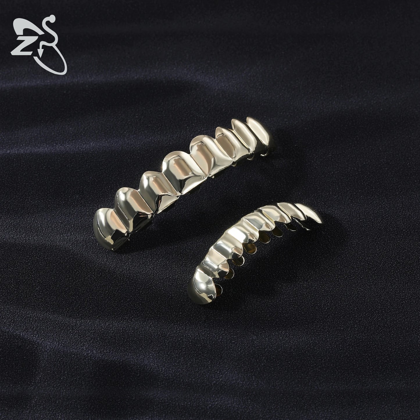 ZS Hip Hop Grillz – Silver/Gold Plated CZ Crystal Cross & Rose Star Tooth Cap, Top & Bottom Set
