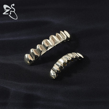 ZS Hip Hop Grillz – Silver/Gold Plated CZ Crystal Cross & Rose Star Tooth Cap, Top & Bottom Set