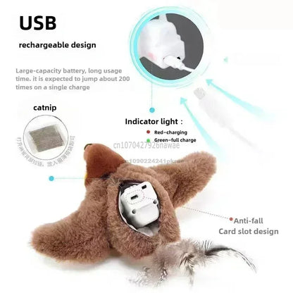 Interactive Cat Toy – Rechargeable Electric Chirping Bird with Flapping Wings & Catnip, Touch-Activated Plush for Cats