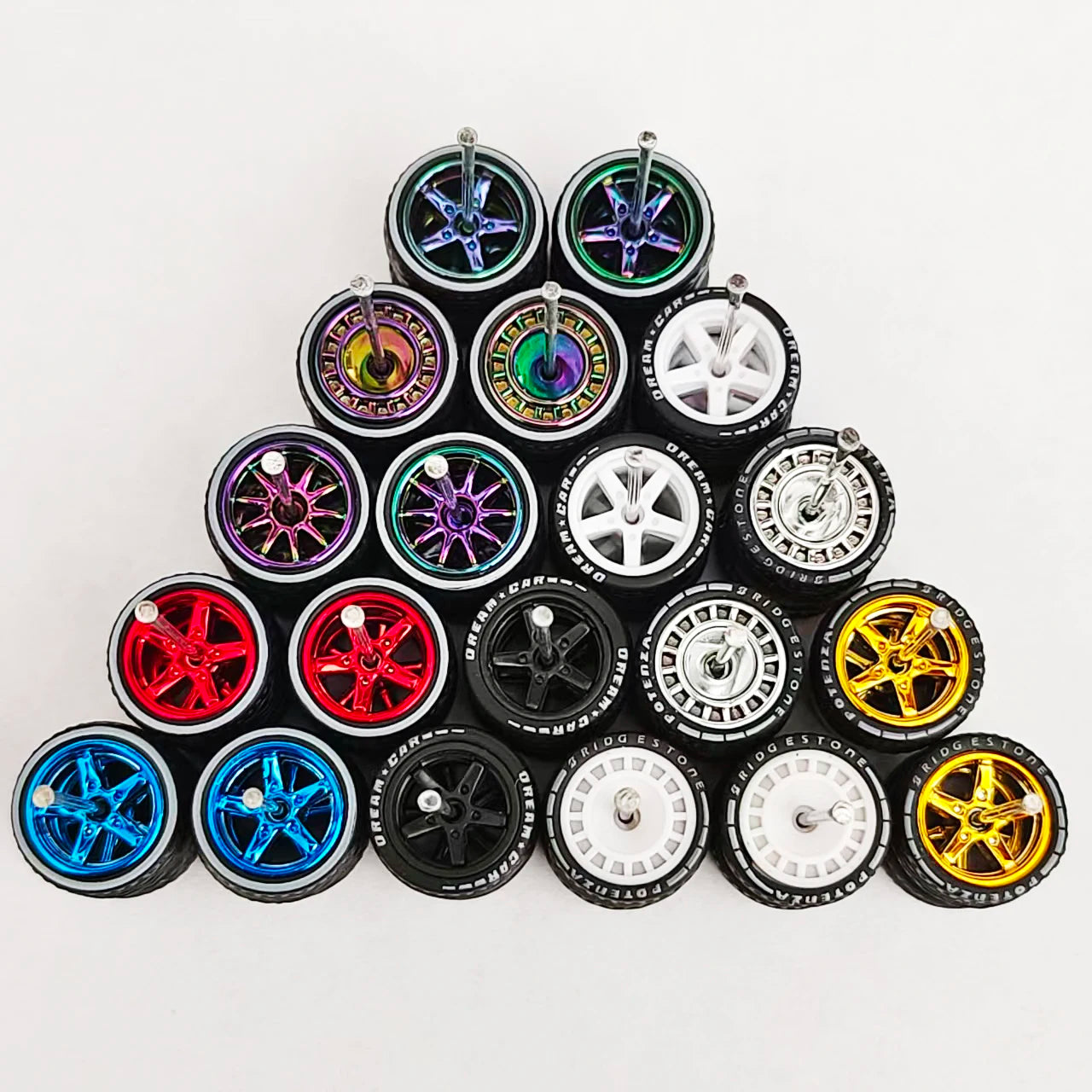 1:64 Alloy Car Wheels & Rubber Tires Set - Replacement Axles for Hot Wheels, Matchbox & Model Cars