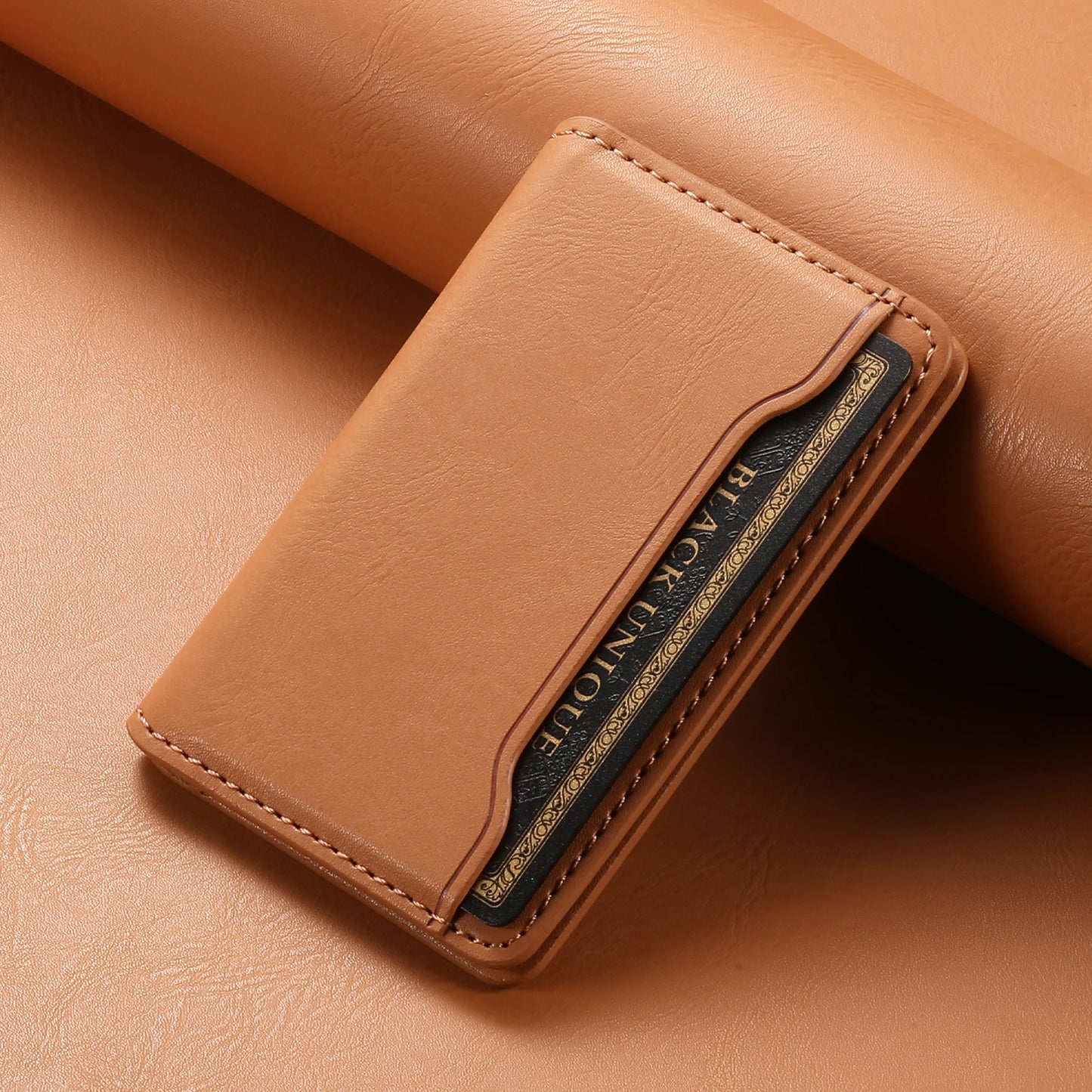 Magnetic Cowhide Leather Mobile Phone Card Holder: Compatible with iPhone 12, 13, 11, 14, 15 Pro Max Plus - Magsafe Wallet Case for Bank Cards and IDs