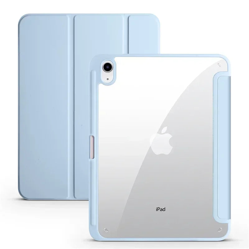 Clear Acrylic iPad Case with Pen Holder - Trifold Hard Back Cover for iPad 10th Gen, Air 11 & Compatible Models