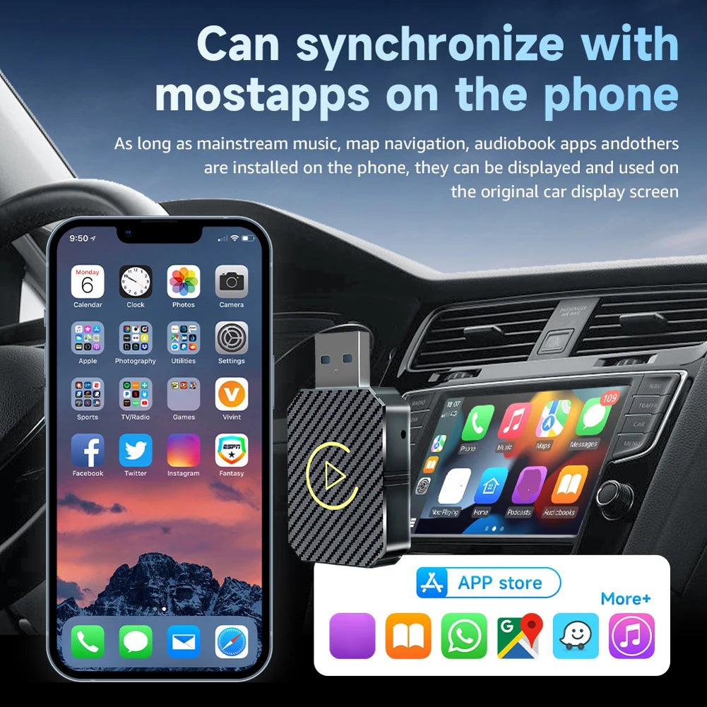 Wireless CarPlay & Android Auto Adapter — 2-in-1 Smart Mini Car AI Box with BT Wireless USB Dongle for OEM