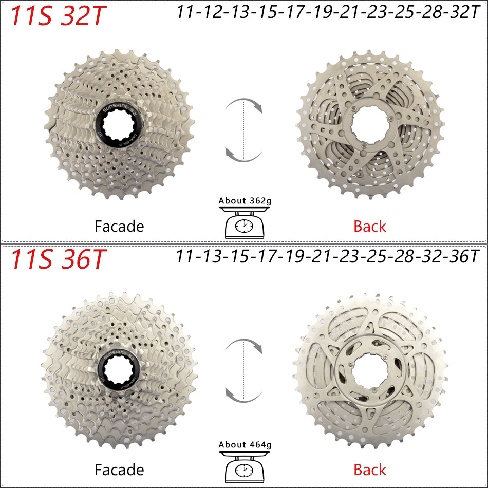 SUNSHINE Bicycle Cassette 8-12 Speed Freewheel - 32T to 52T Sprocket for Shimano/SRAM HG Flywheel
