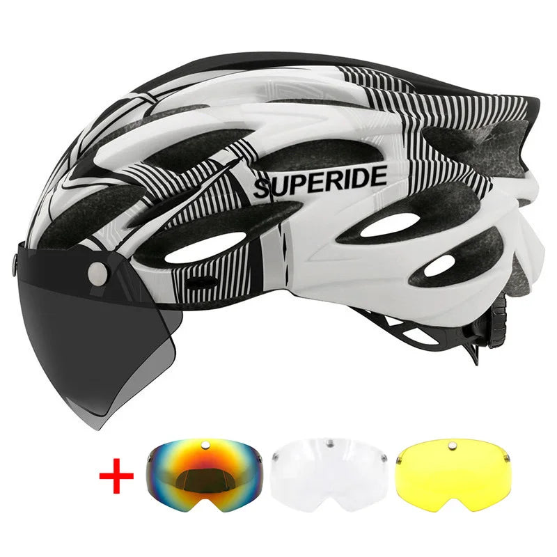 SUPERIDE Ultralight Cycling Helmet - In-Mold Road & MTB Bike Helmet with Magnetic Goggles & Sun Visor for Men & Women