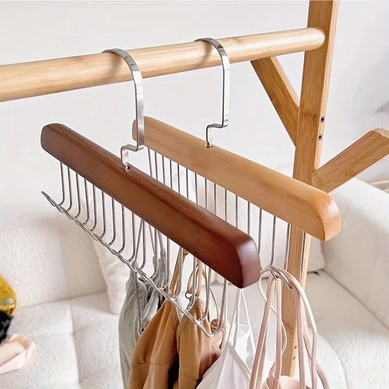 Wooden Sling Hanger Organizer - Multi-Hook Space-Saving Clothes Storage Rack