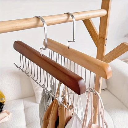 Wooden Sling Hanger Organizer - Multi-Hook Space-Saving Clothes Storage Rack