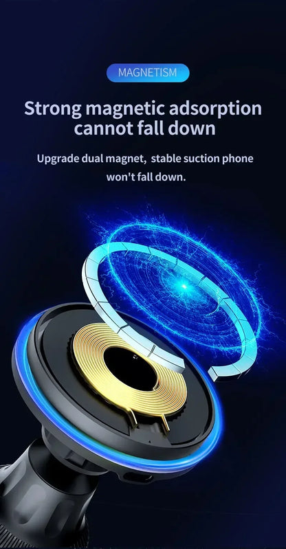 30W RGB Magnetic Car Wireless Charger – Fast Charging Stand Mount for iPhone 12-15 Pro Max, MagSafe Compatible