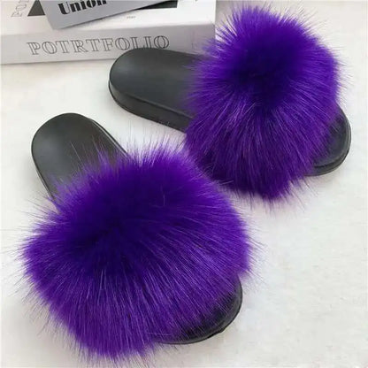Summer Faux Fur Slippers for Women – Indoor Plush Furry Slides, Fluffy Flip Flops & Casual House Shoes