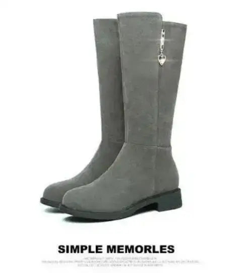 2025 Women’s Plush Snow Boots – Casual Flat Cotton Thigh-High Winter Shoes with Side Zipper