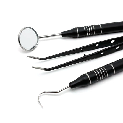 3pcs Dental Mouth Mirror Tweezers & Curved Probe Kit – Stainless Steel Oral Cleaning Instruments