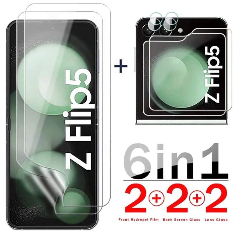 6-in-1 Hydrogel Film for Samsung Galaxy Z Flip 5/6 – Rear Camera Lens & Front Screen Protector