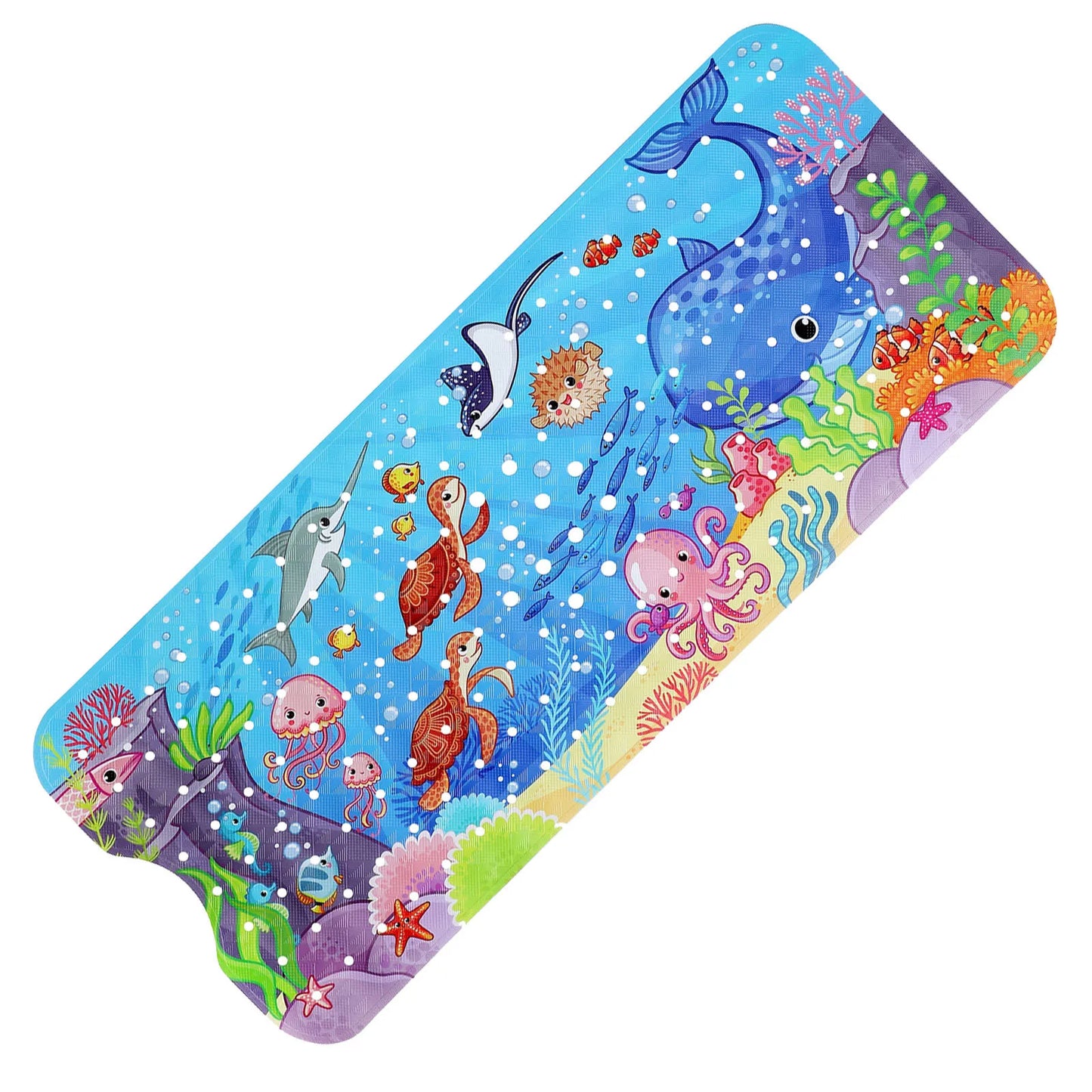 40x100cm Cartoon Sea World Anti-Skid Bath Mat – Soft Non-Slip Shower Mat with Suction Cups for Kids & Elderly