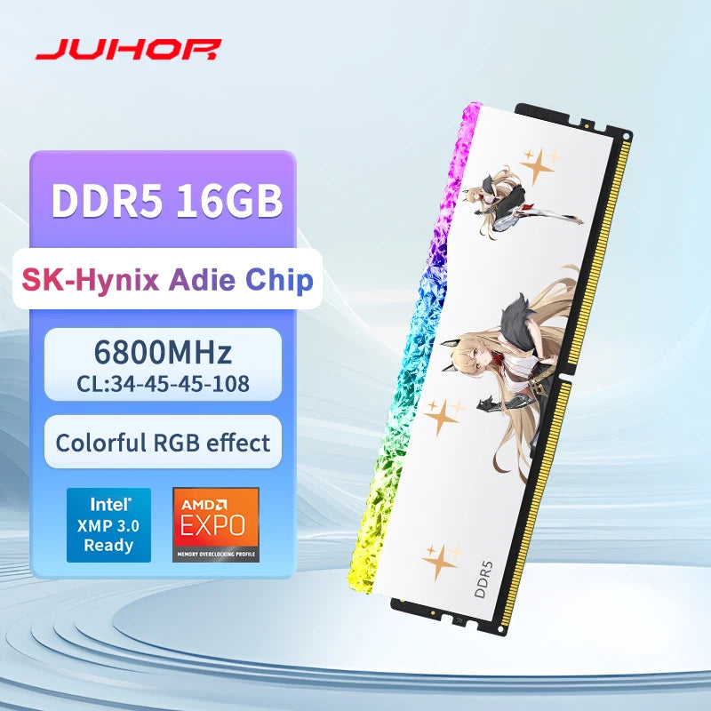 JUHOR DDR5 RGB Gaming Memory – 16GB 6800MHz RAM for Desktop PC
