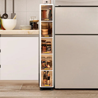 20cm Slim Storage Cabinet - 3/4/5 Tier Narrow Rolling Organizer Shelf with Wheels, Space Saving Multi-Purpose Storage Rack