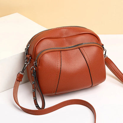 Women's Rivet Zipper Crossbody Bag – Solid Color Soft Leather Mobile Phone Shoulder Purse