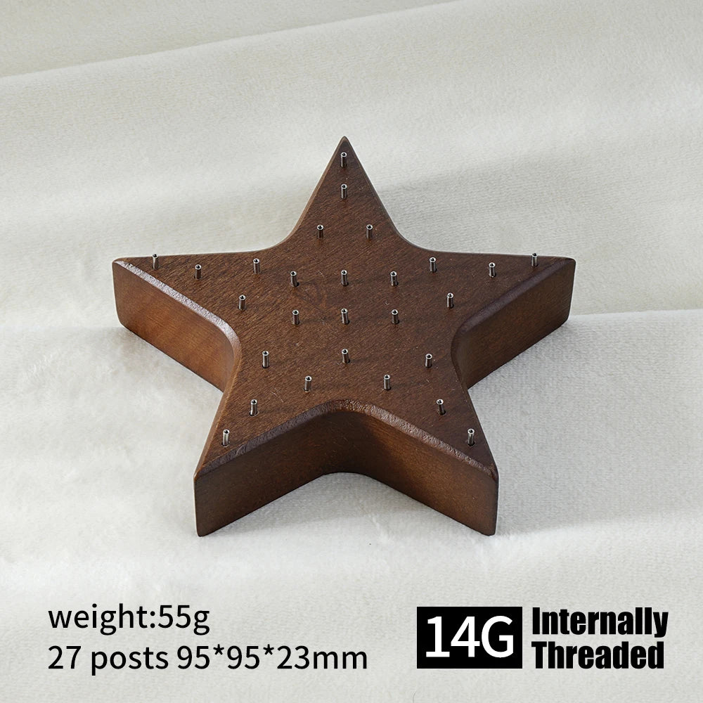 High-Quality Beech Wood Jewelry Display Stand — Push Pin Holder for 16G/14G Threadless Piercing & Body Jewelry