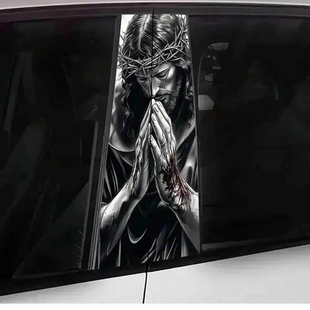 2-Piece Jesus Prayer Car Sticker Set - Sun-Protective Door Pillar Decals with Easy Stick-On and Peel-Off Design