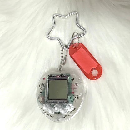 Korean Fashion Rainbow Game Console Keychain — Kawaii Harajuku Y2K Crystal Heart Lock DIY Bag Pendant Charm, Vintage Style