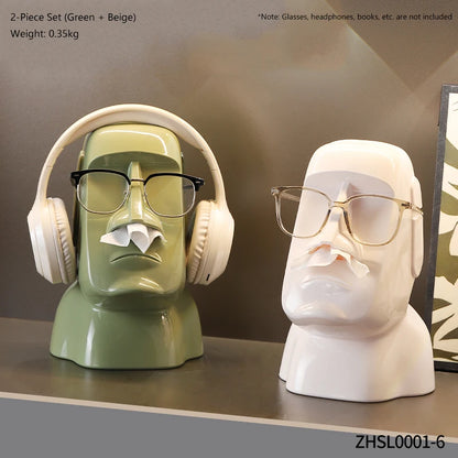Miniso Moai Stone Statue Tissue Box & Glasses Holder – Multifunctional Home Decor Stand