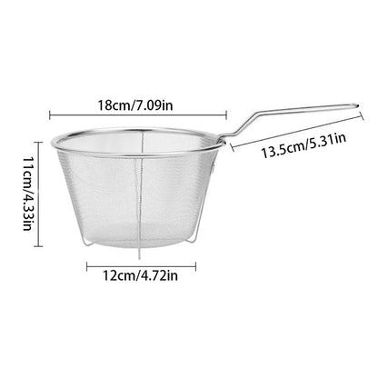 Stainless Steel Frying Strainer Basket - French Fries Deep Fry Basket with Handle, Kitchen Wire Mesh Colander Tool